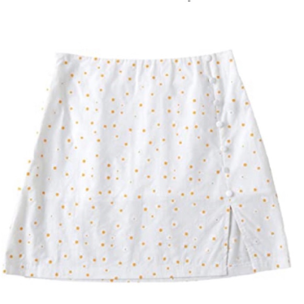 New! White Bodycon Split Mini Skirt with Yellow Daisies| XS